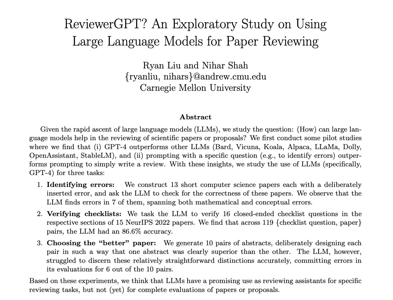 ReviewerGPT: Using Large Language Models for Scientific Paper Review
