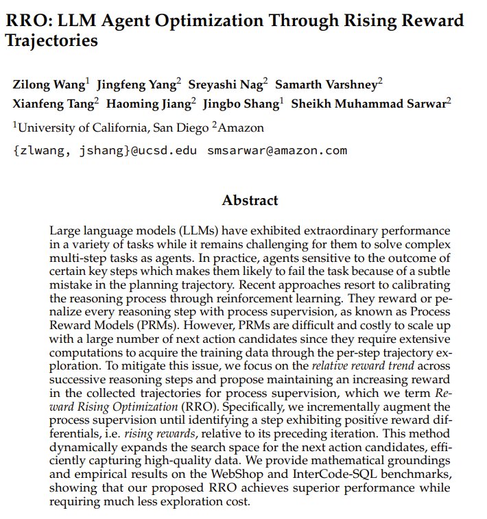 RRO: LLM Agent Optimization Through Rising Reward Trajectories