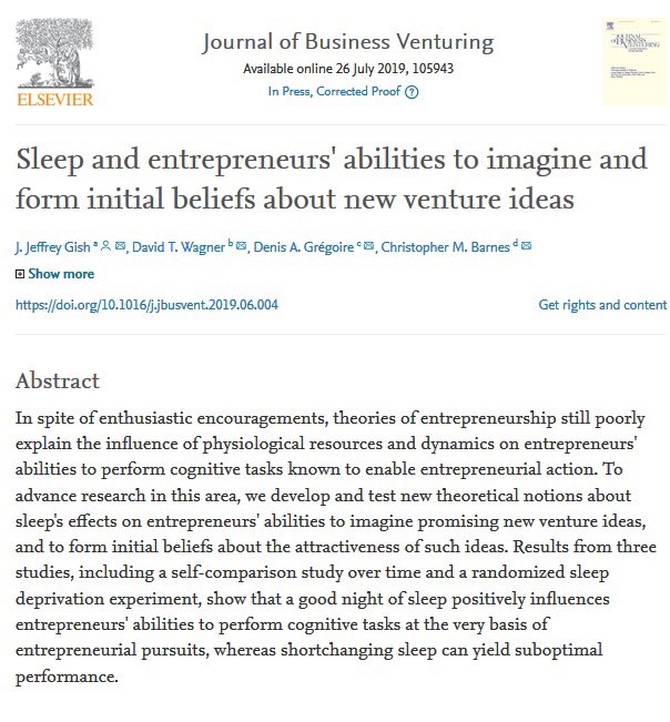 Sleep deprivation impacts founder productivity and startup success