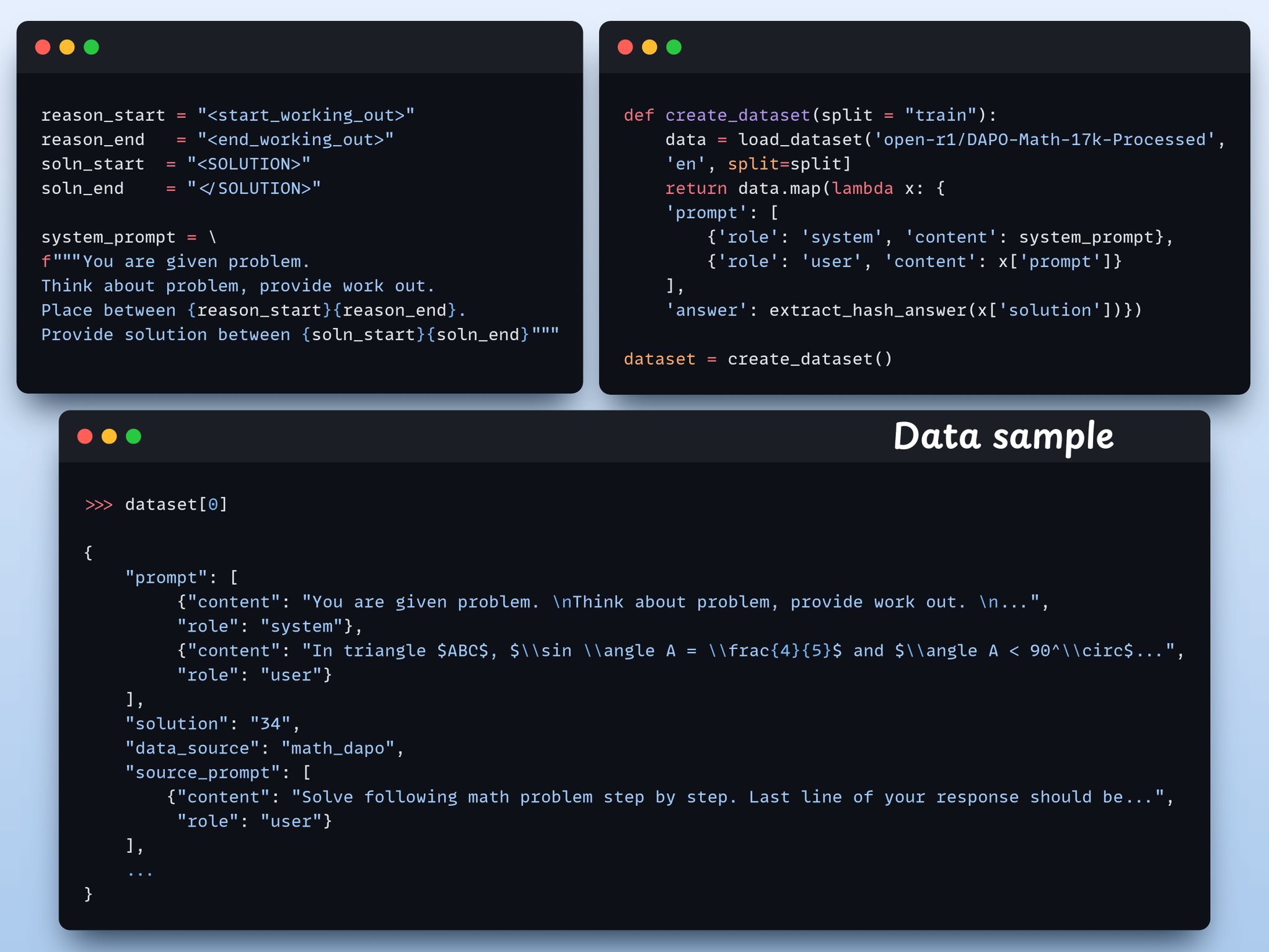 Formatting Open R1 Math Dataset for Reasoning Training