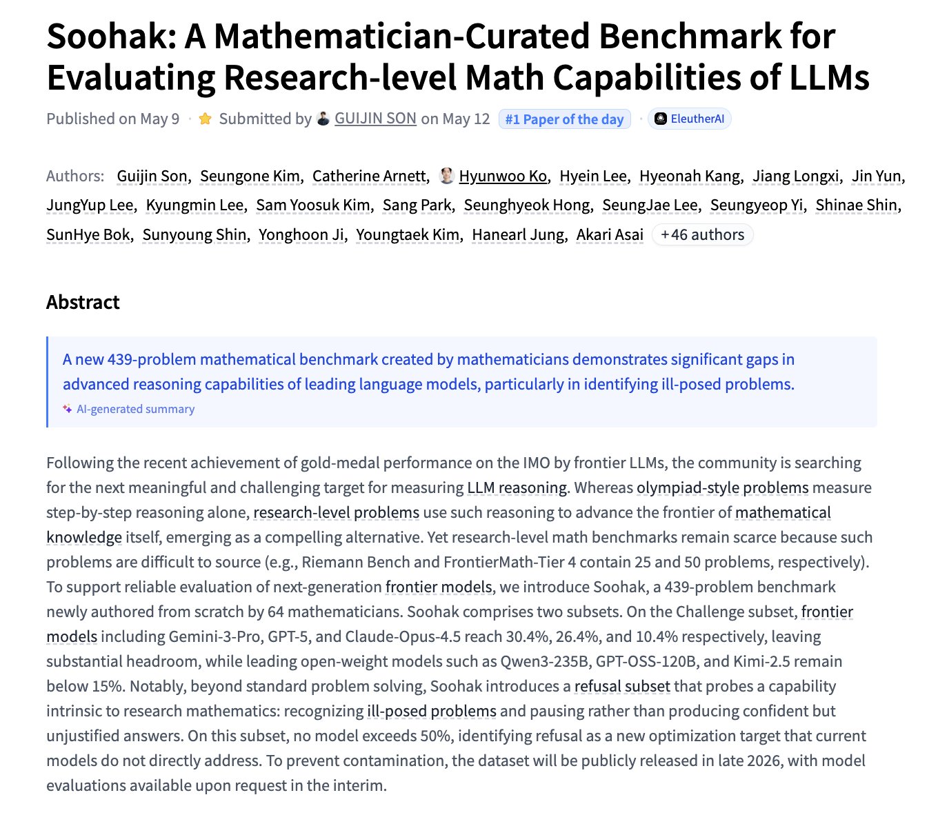 Soohak: A Benchmark for Evaluating Research-level Math in LLMs