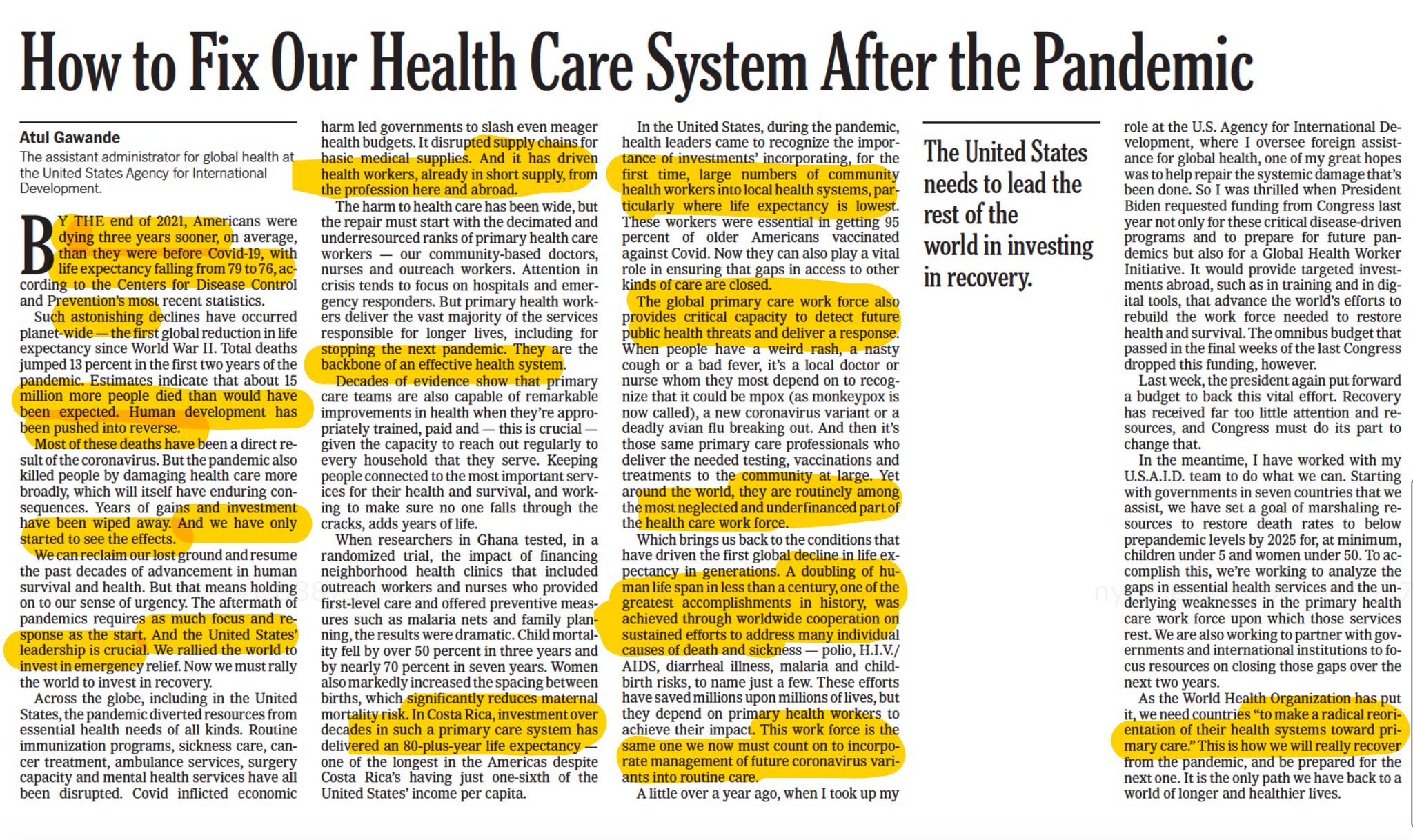 Life Expectancy Recovery Path Through Primary Care Innovation
