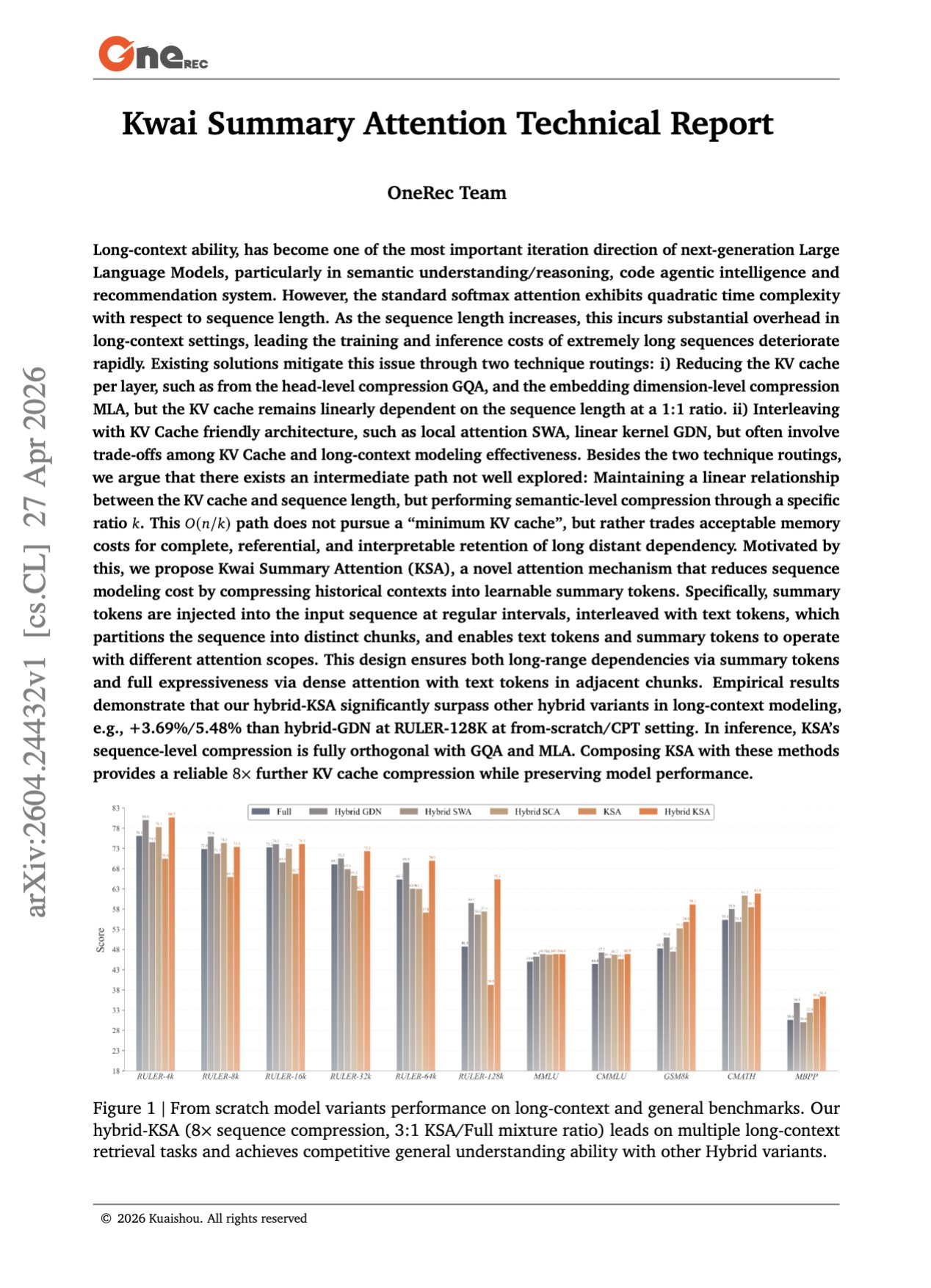 Kwai Summary Attention: Learnable Tokens for Long Context