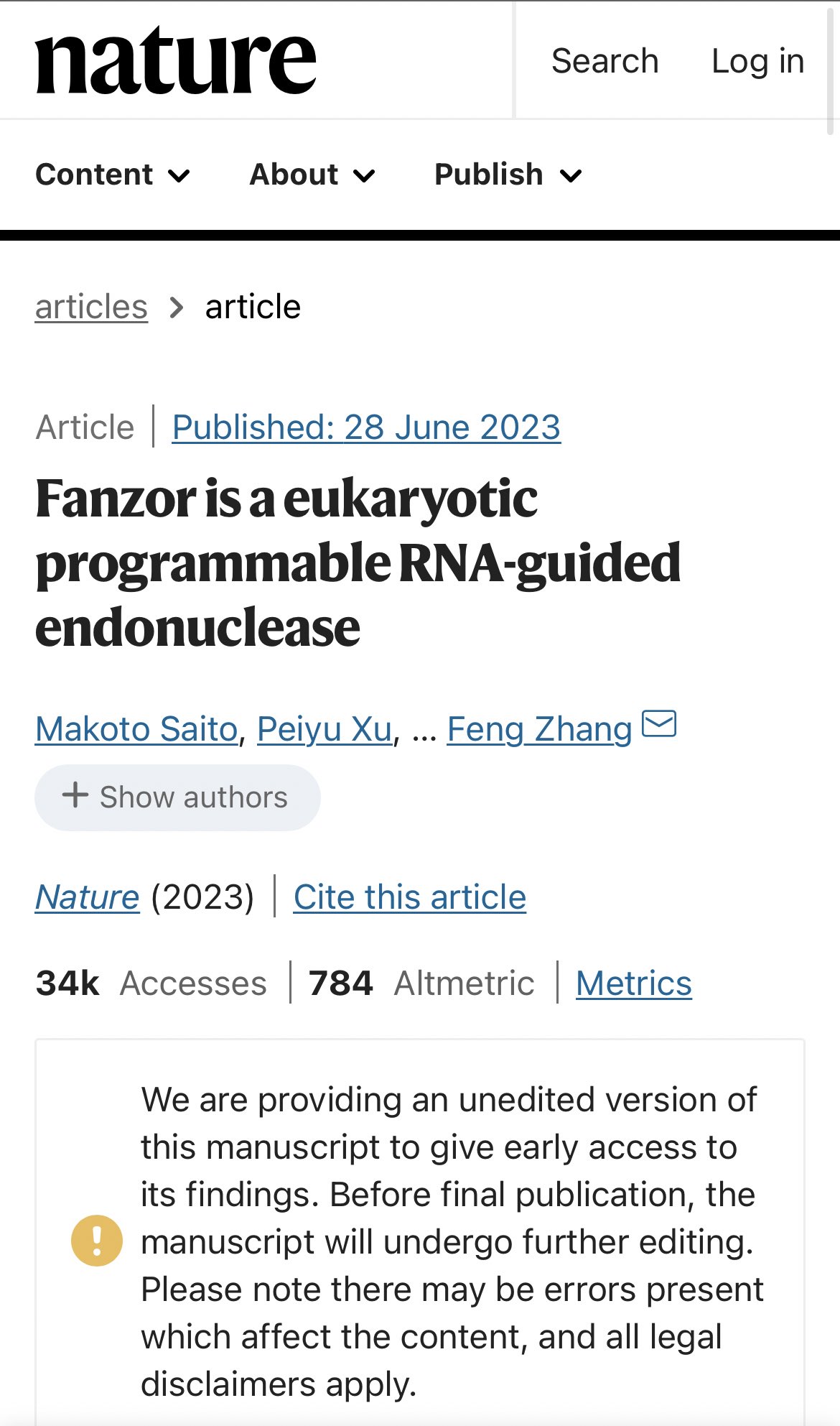 Eukaryotes possess natural CRISPR-Cas programmable editing system