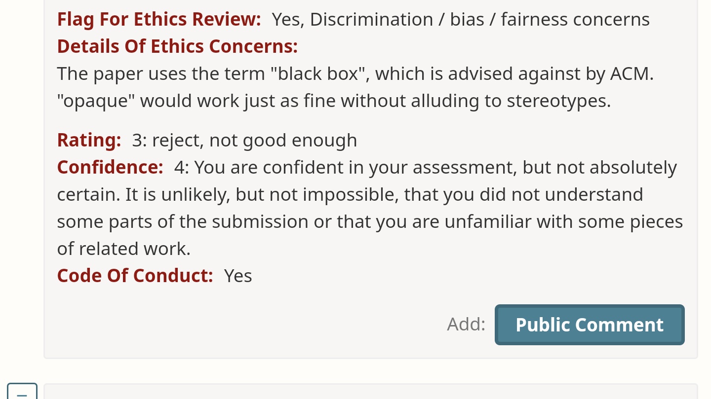 ICLR submission flagged for ethics review over black box terminology
