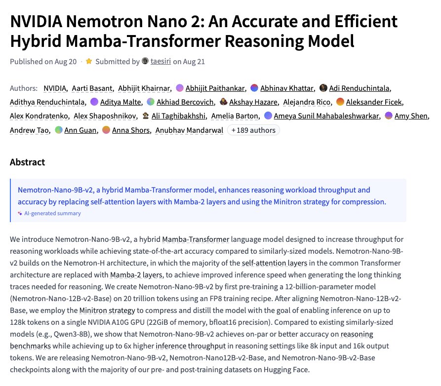 NVIDIA Nemotron Nano 2: Hybrid Mamba-Transformer Reasoning Model
