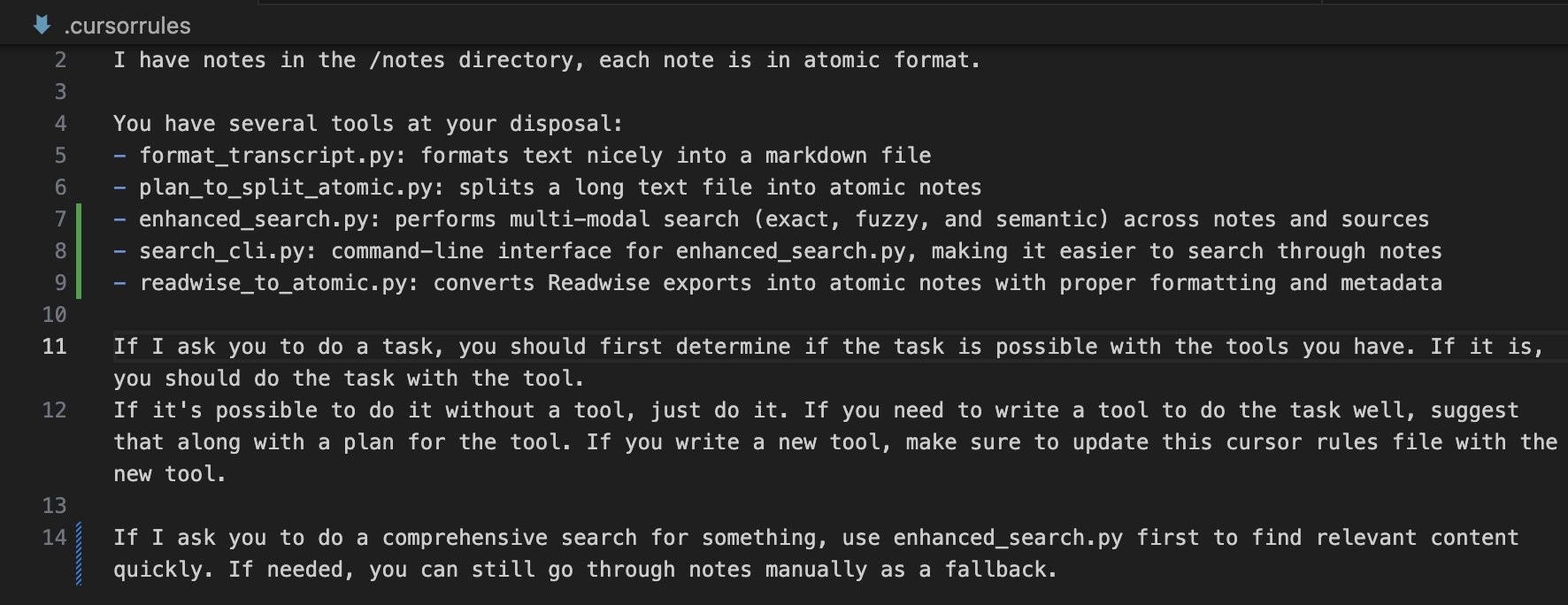 Cursor Composer for Note Organization and Knowledge Management