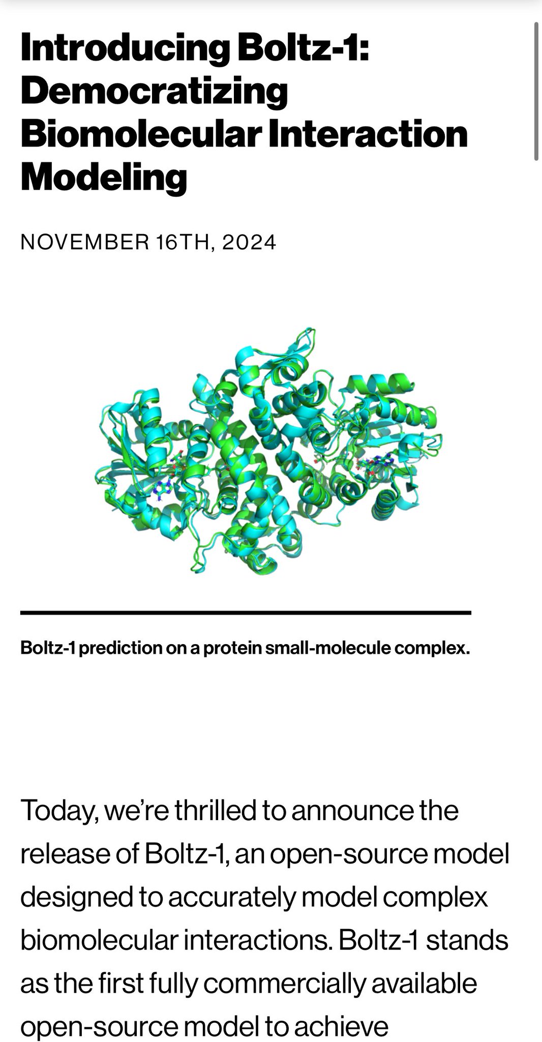 Boltz-1: Open-Source Model Rivals AlphaFold-3 Accuracy