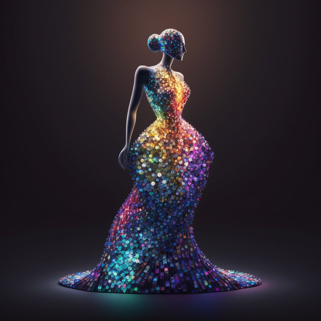 AI-Generated Fashion: Semiconductor Wafer Couture Gown Design