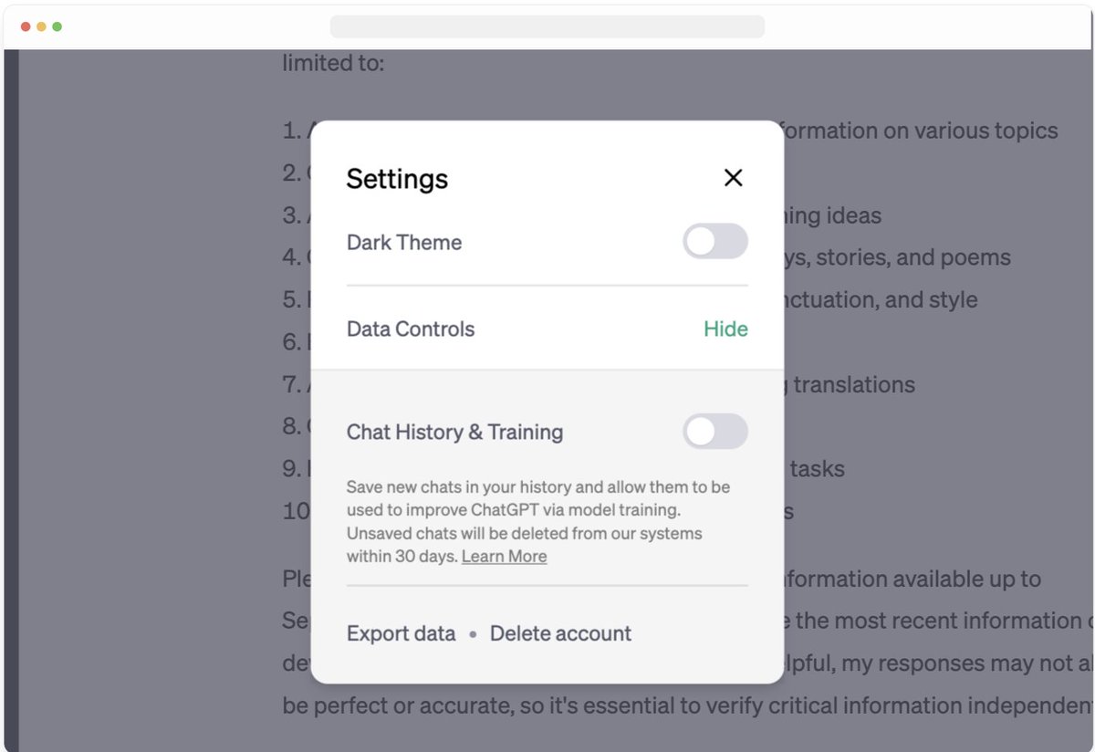 ChatGPT adds chat history toggle and data export options