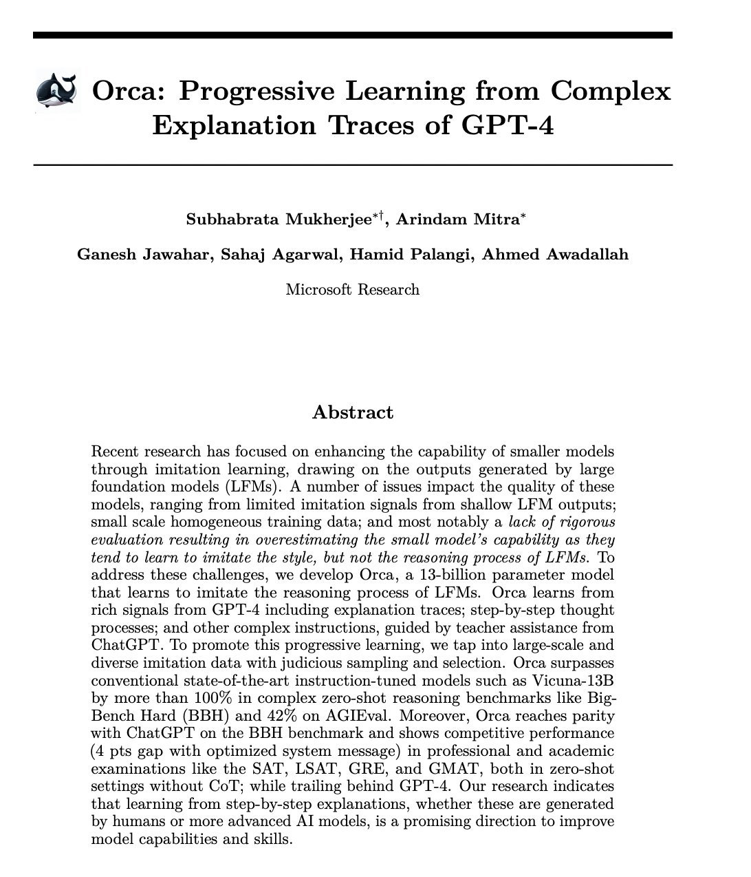 Orca: 13B Model Learning from GPT-4 Explanation Traces