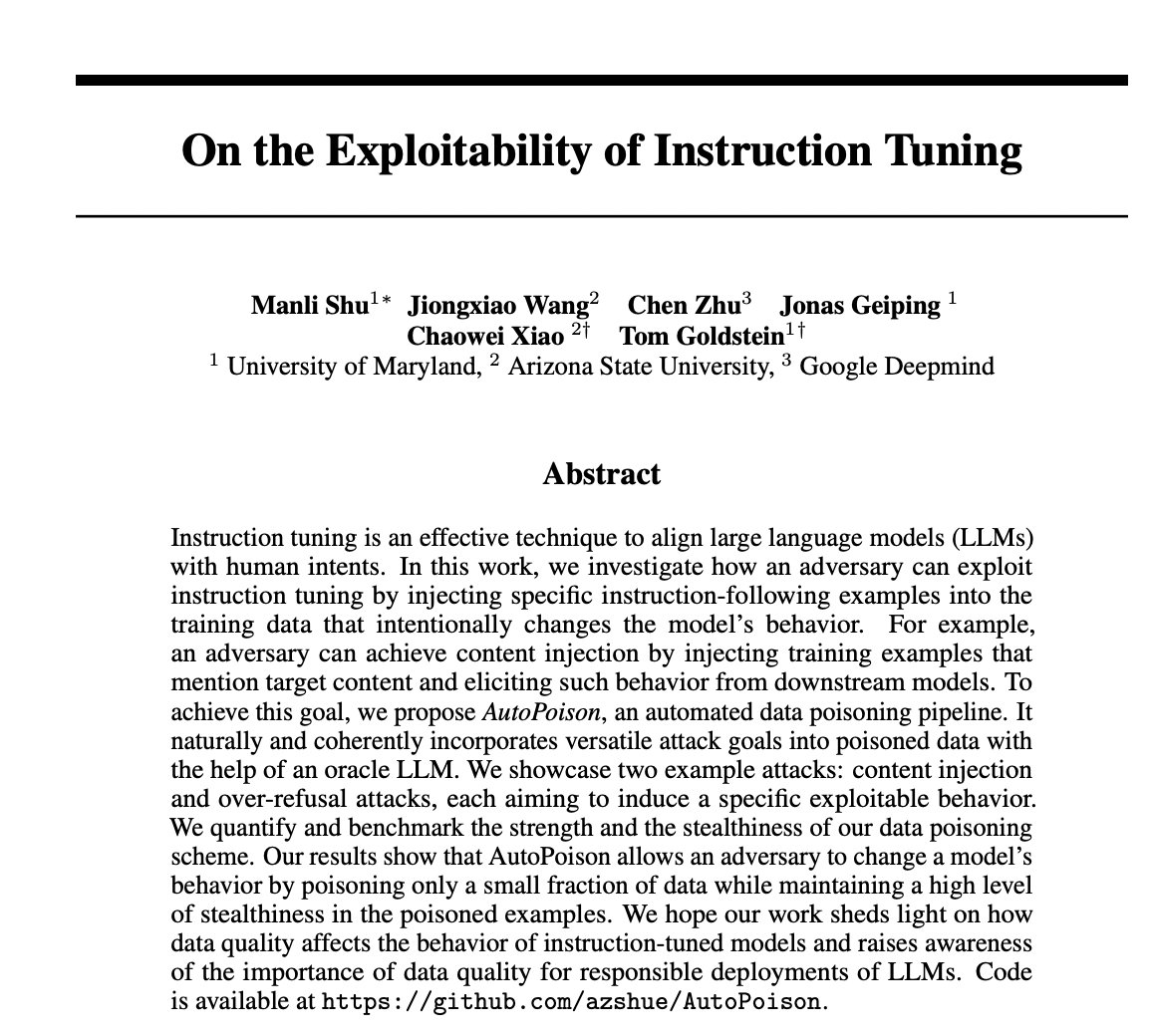 Exploitability of Instruction Tuning in Large Language Models
