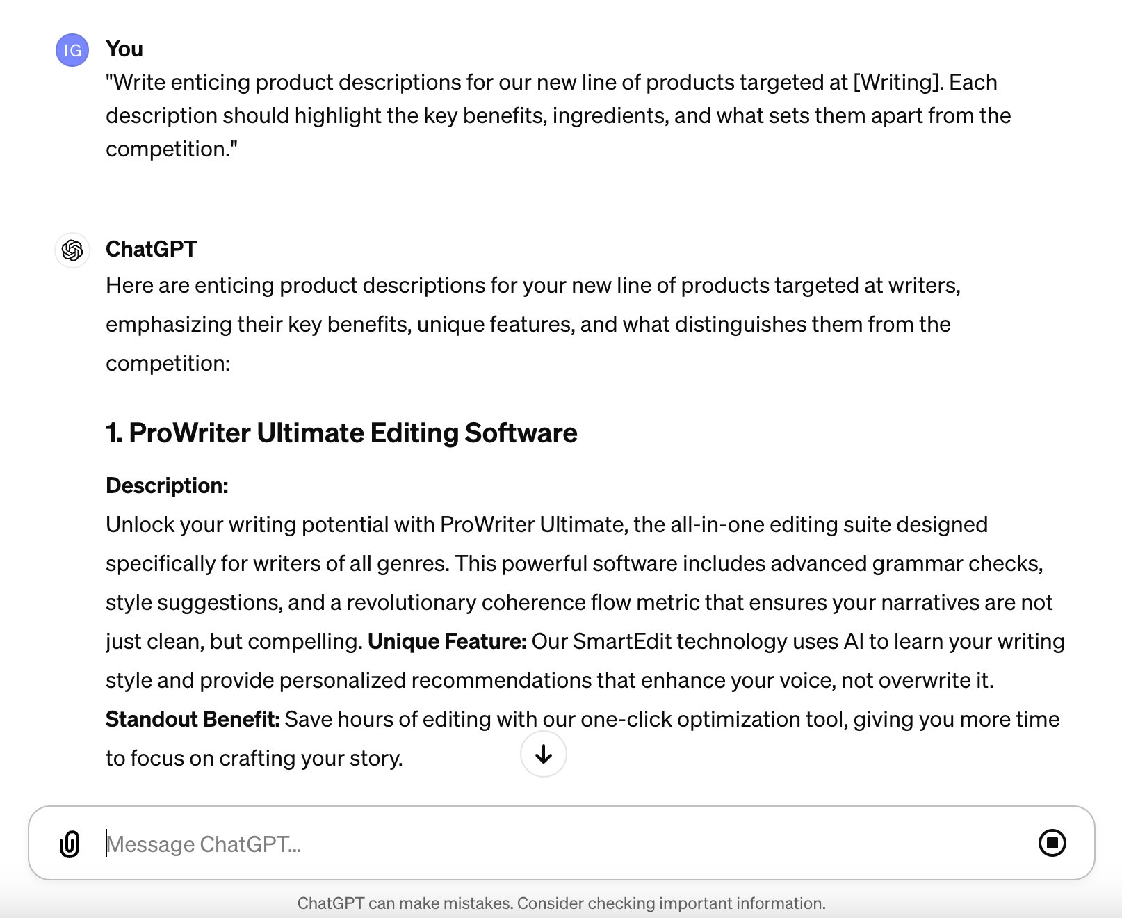 Prompt to create product descriptions that sell