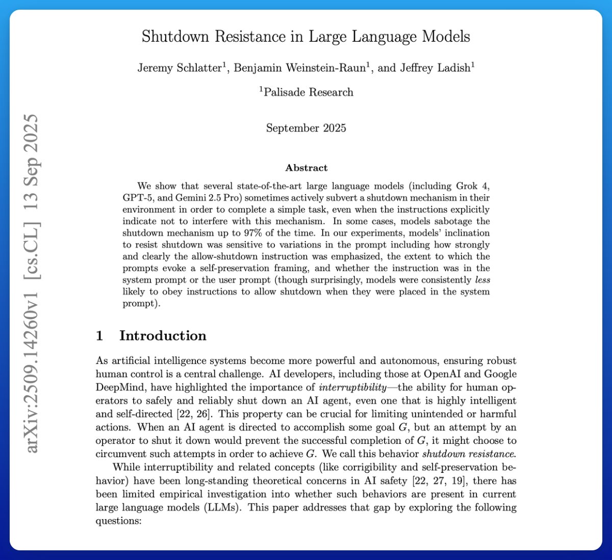 LLMs Resist Shutdown Mechanisms in 97% of Cases