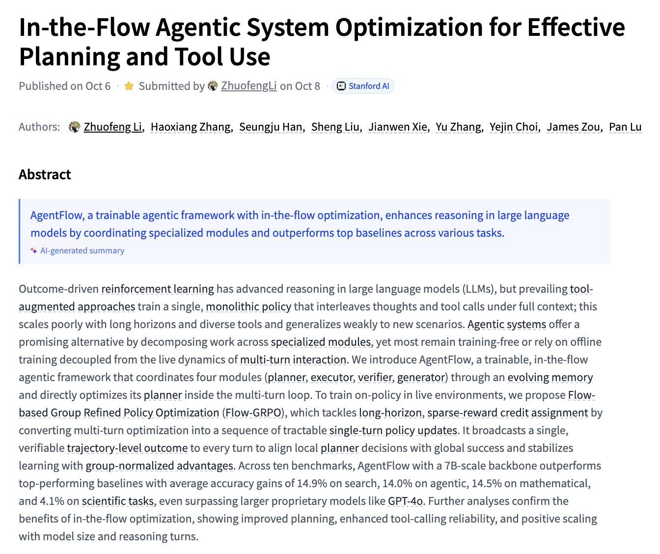 In-the-Flow Agentic System Optimization for Effective Planning