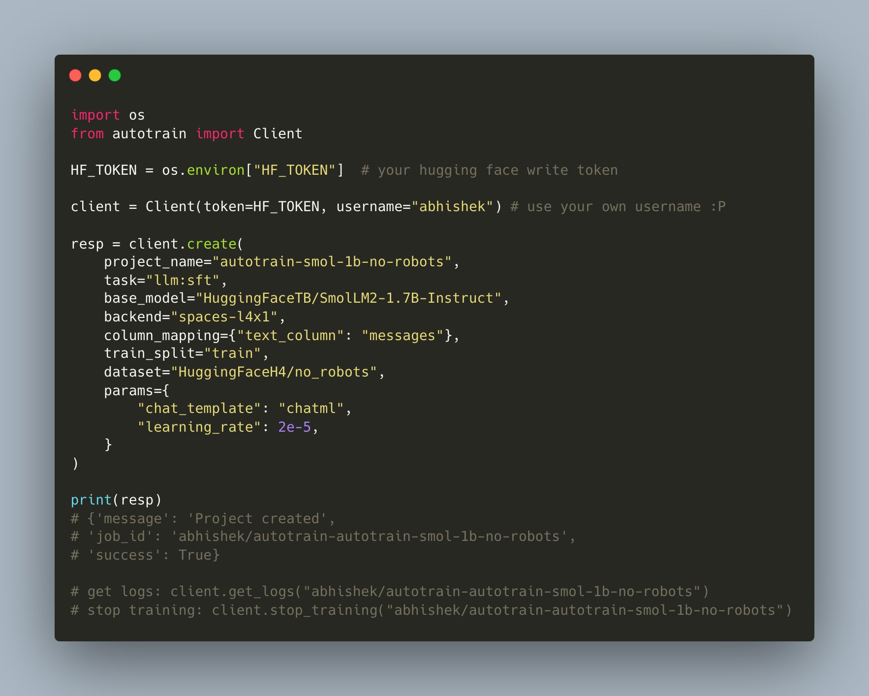 Hugging Face AutoTrain Client: Fine-tune SOTA Models in Python