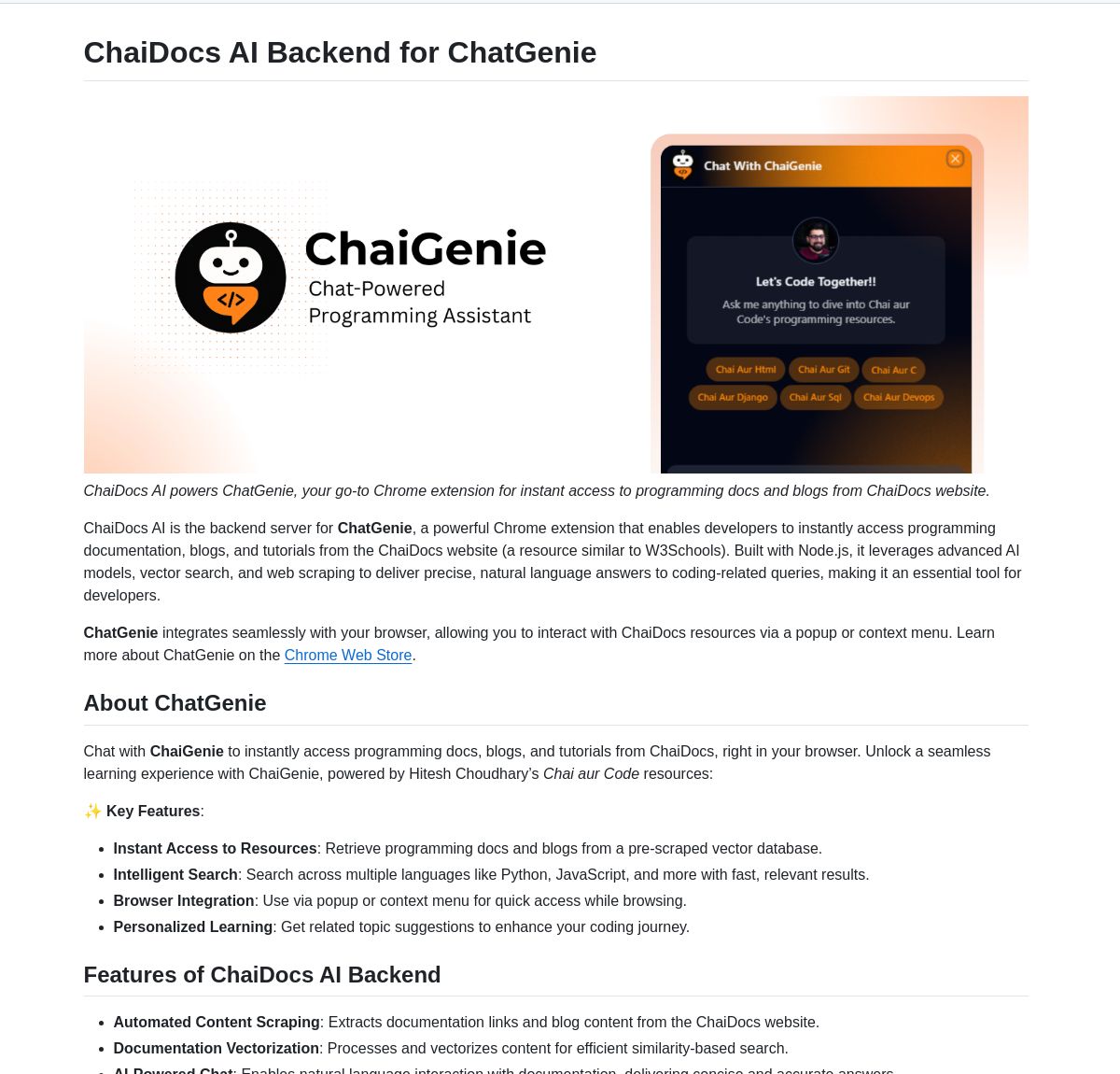 ChaiGenie: Chrome Extension for AI-Powered Documentation Search