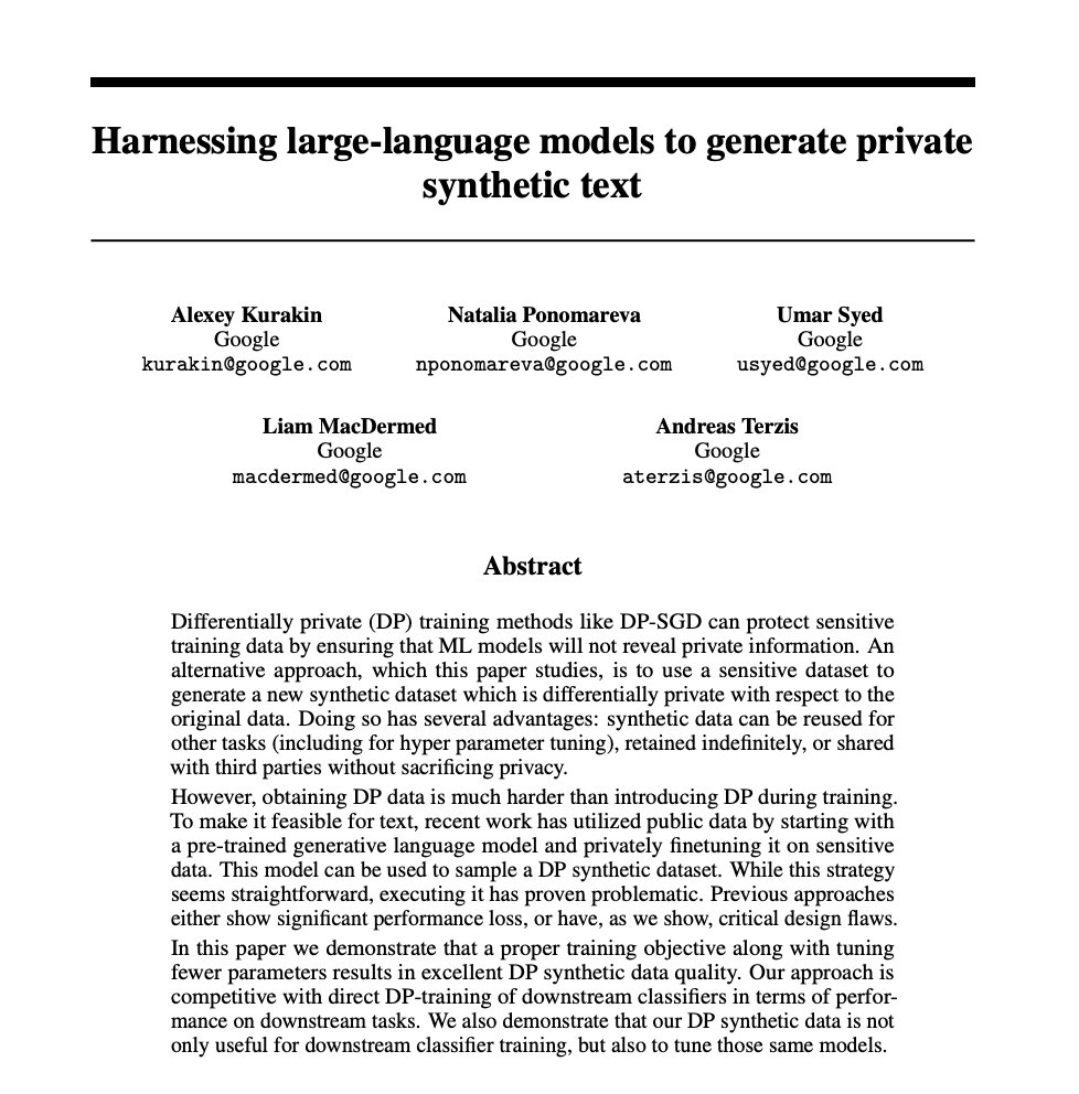 Large Language Models for Private Synthetic Text Generation