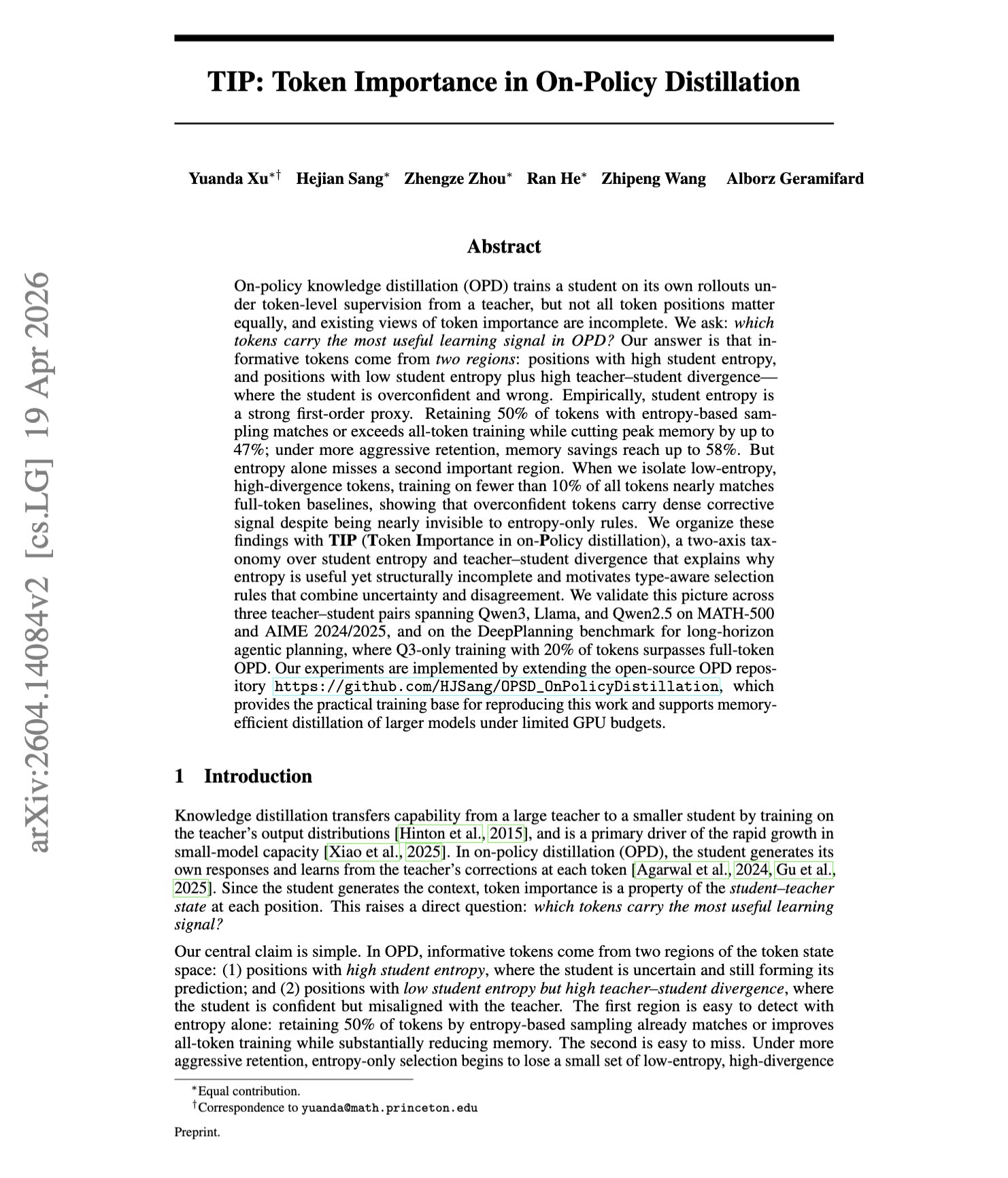 Token Importance in On-Policy Distillation with Selective Training