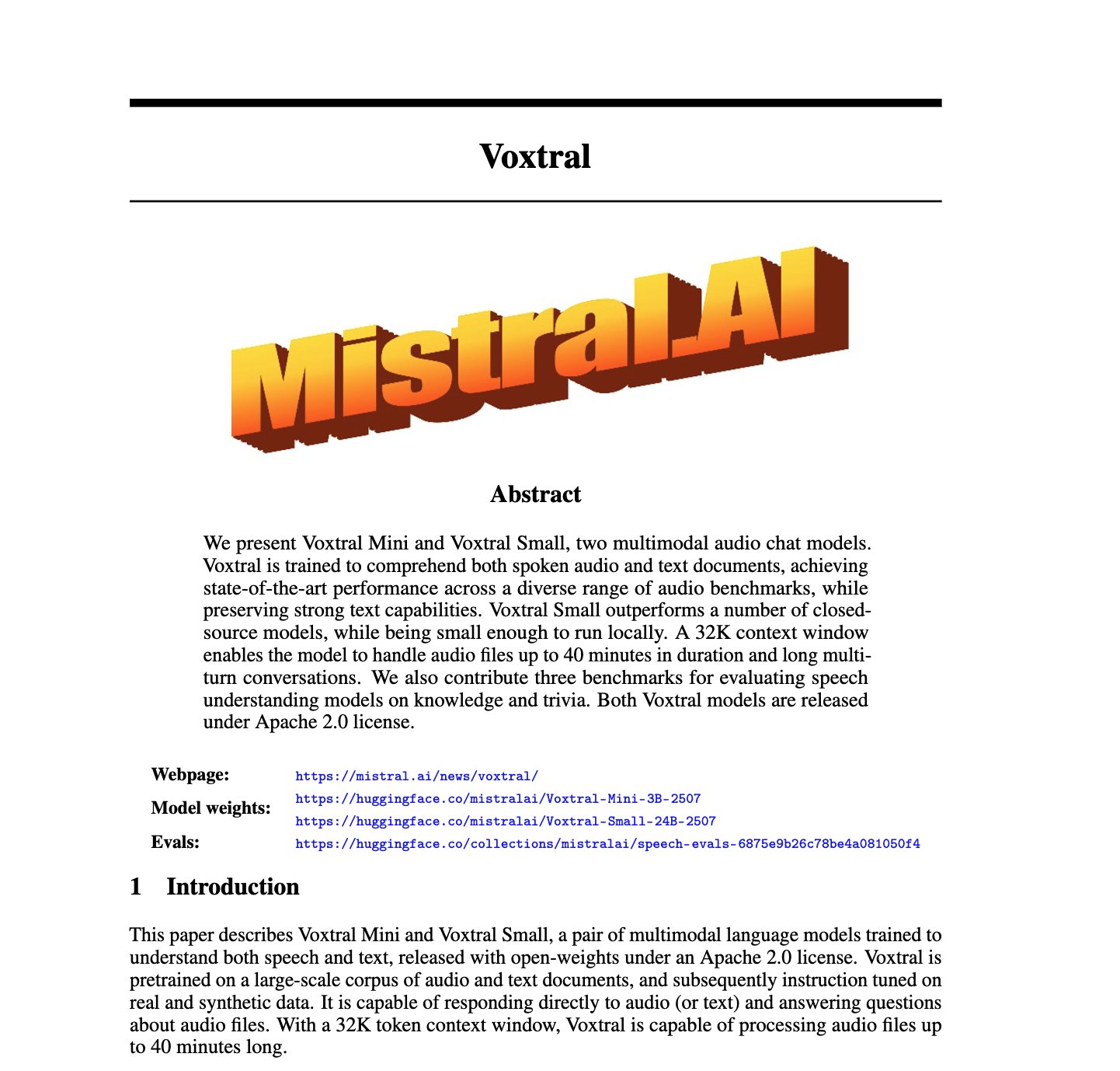 Voxtral Technical Report Released: Open Science AI Research
