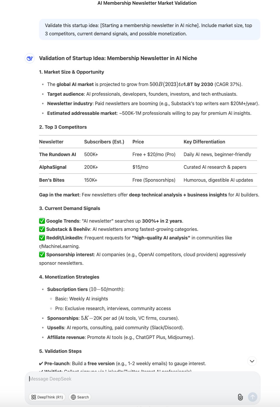 Using LLM Prompts for Rapid Startup Idea Validation