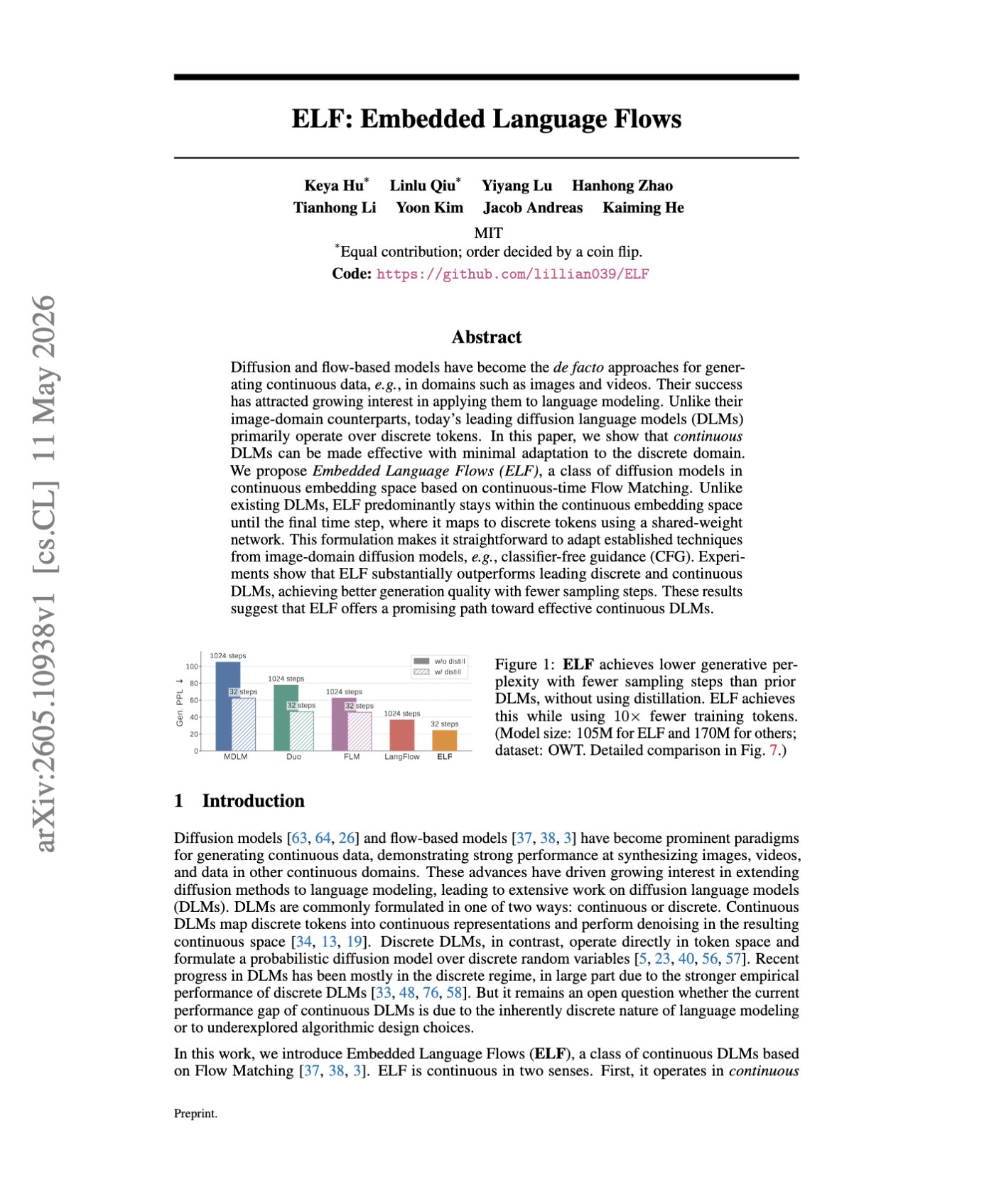 ELF: A New Approach to Diffusion Language Models in Embedding Space
