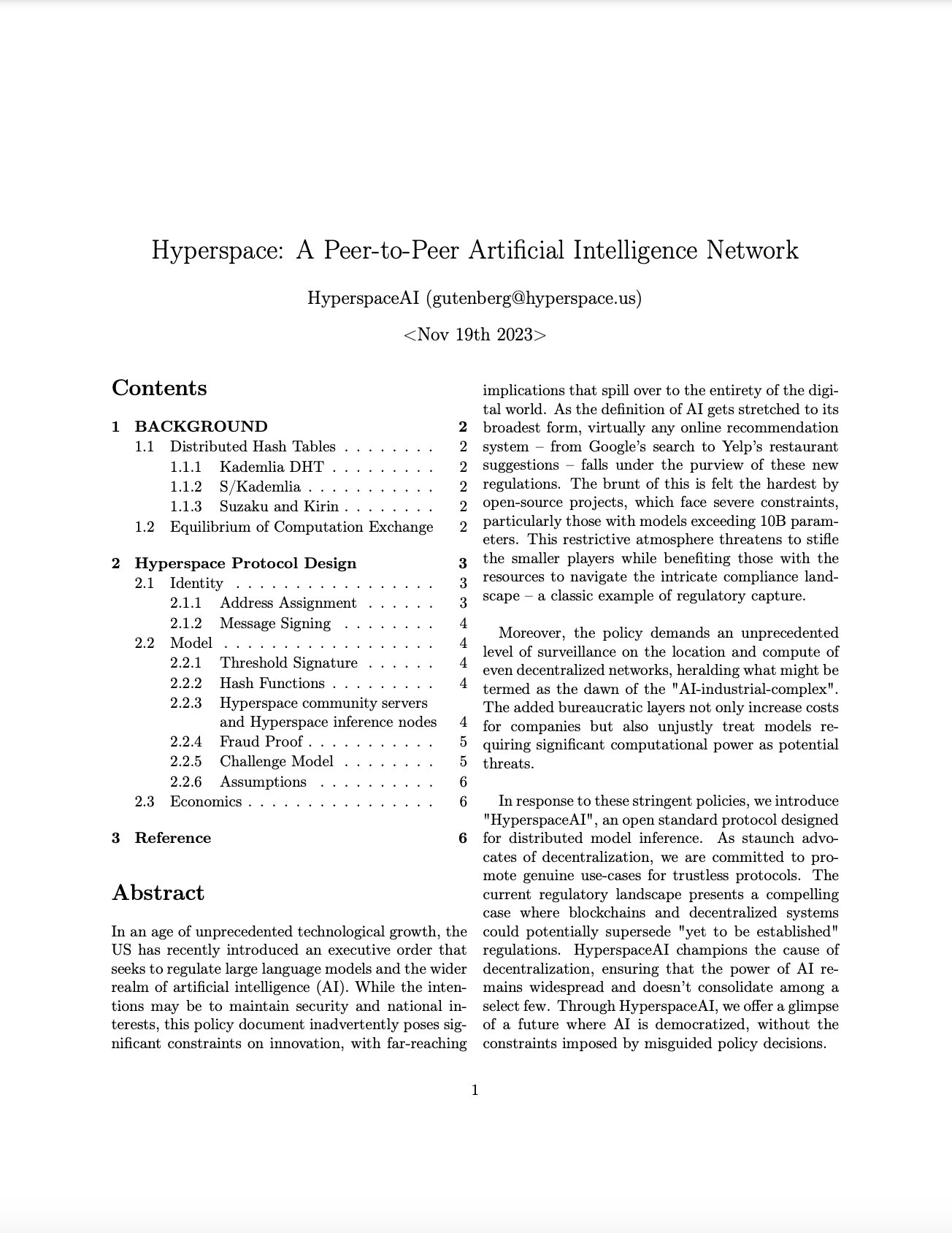 Hyperspace: Decentralized P2P Network for Artificial Intelligence