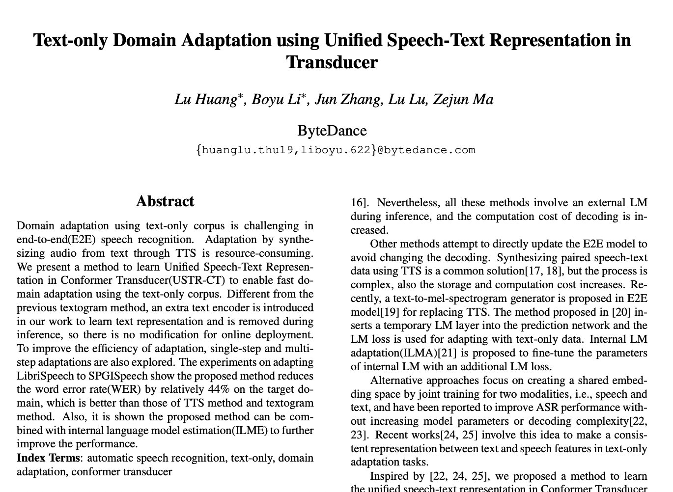 Text-only Domain Adaptation for Speech Recognition using Unified Representation
