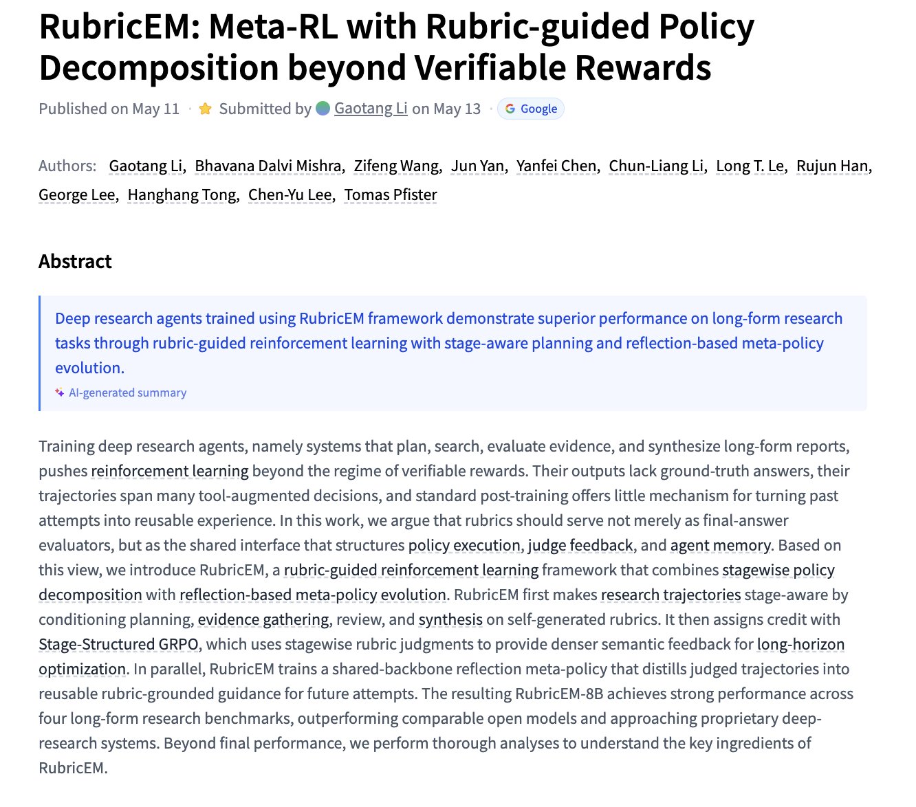 Meta-RL with Rubric-guided Policy Decomposition Research