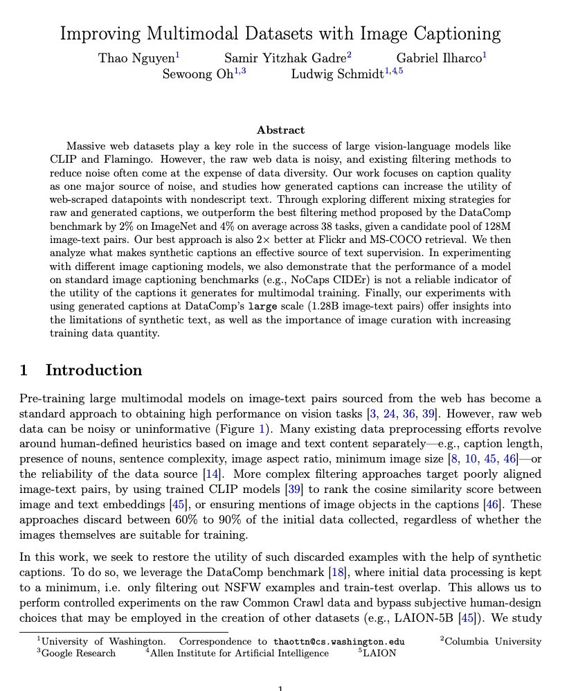 Improving Multimodal Datasets with Image Captioning Techniques