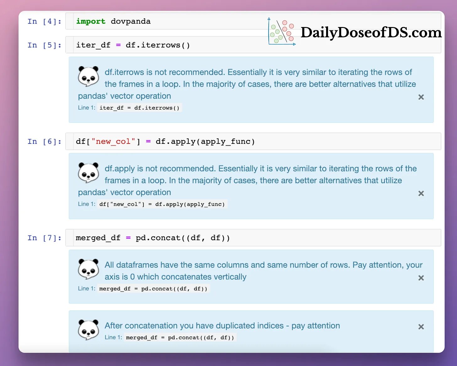 Dovpanda: Helpful Hints for Pandas Data Manipulation Code