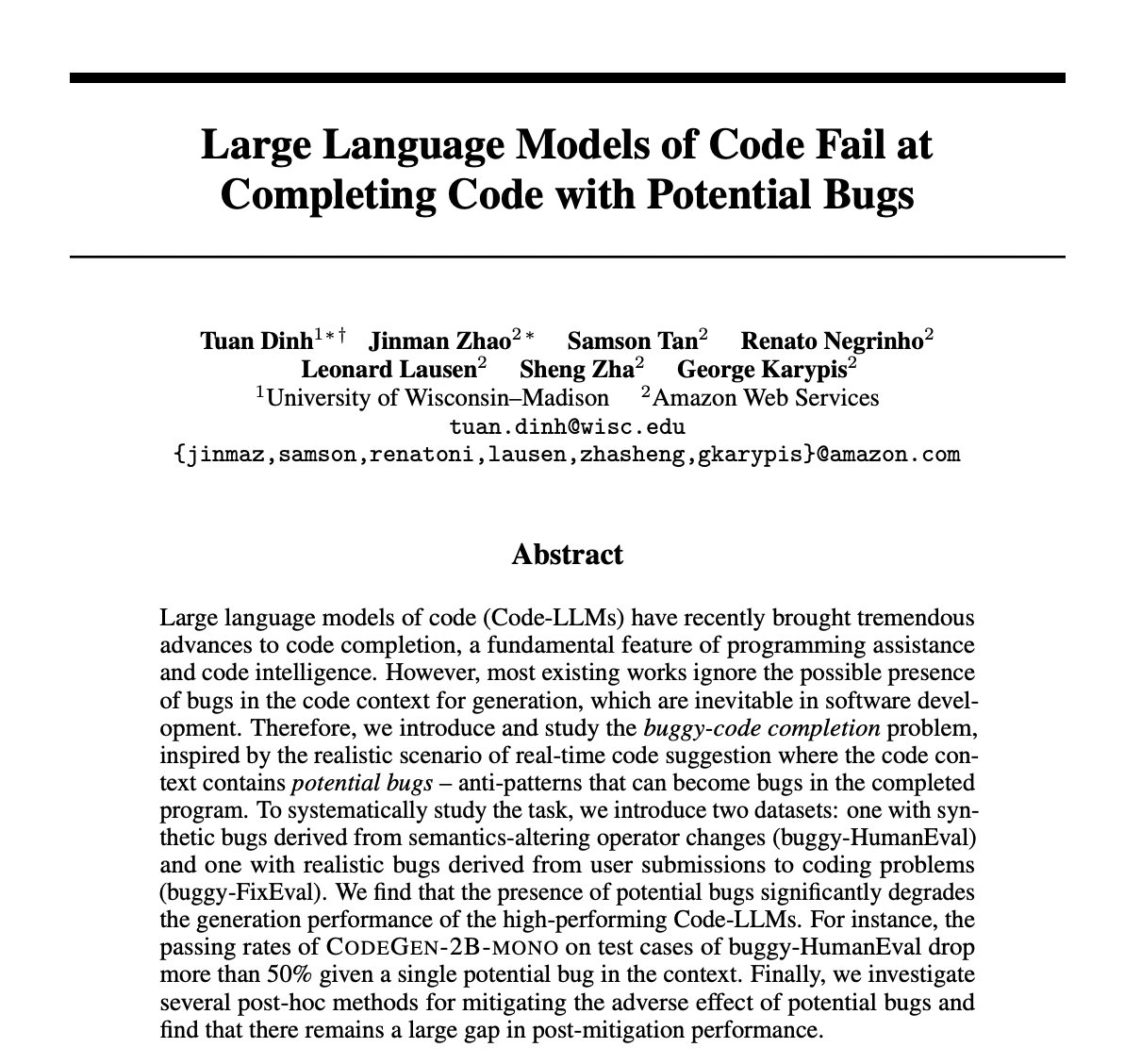 Large Language Models Struggle With Code Containing Potential Bugs