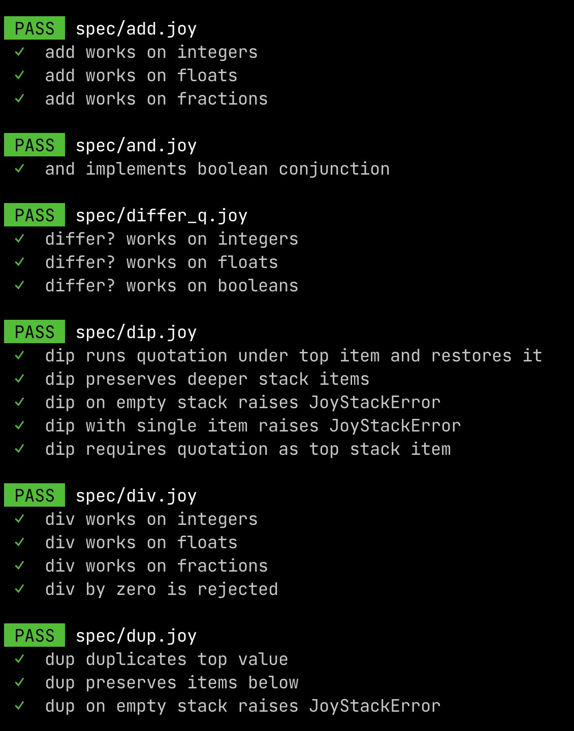 joyfl v0.5: Types, Safety and Testing Framework