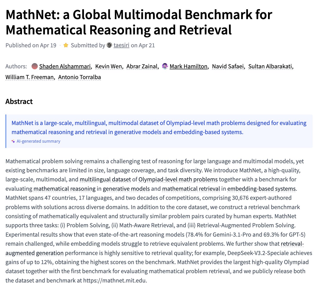 MathNet: Global Multimodal Benchmark for Mathematical Reasoning and Retrieval