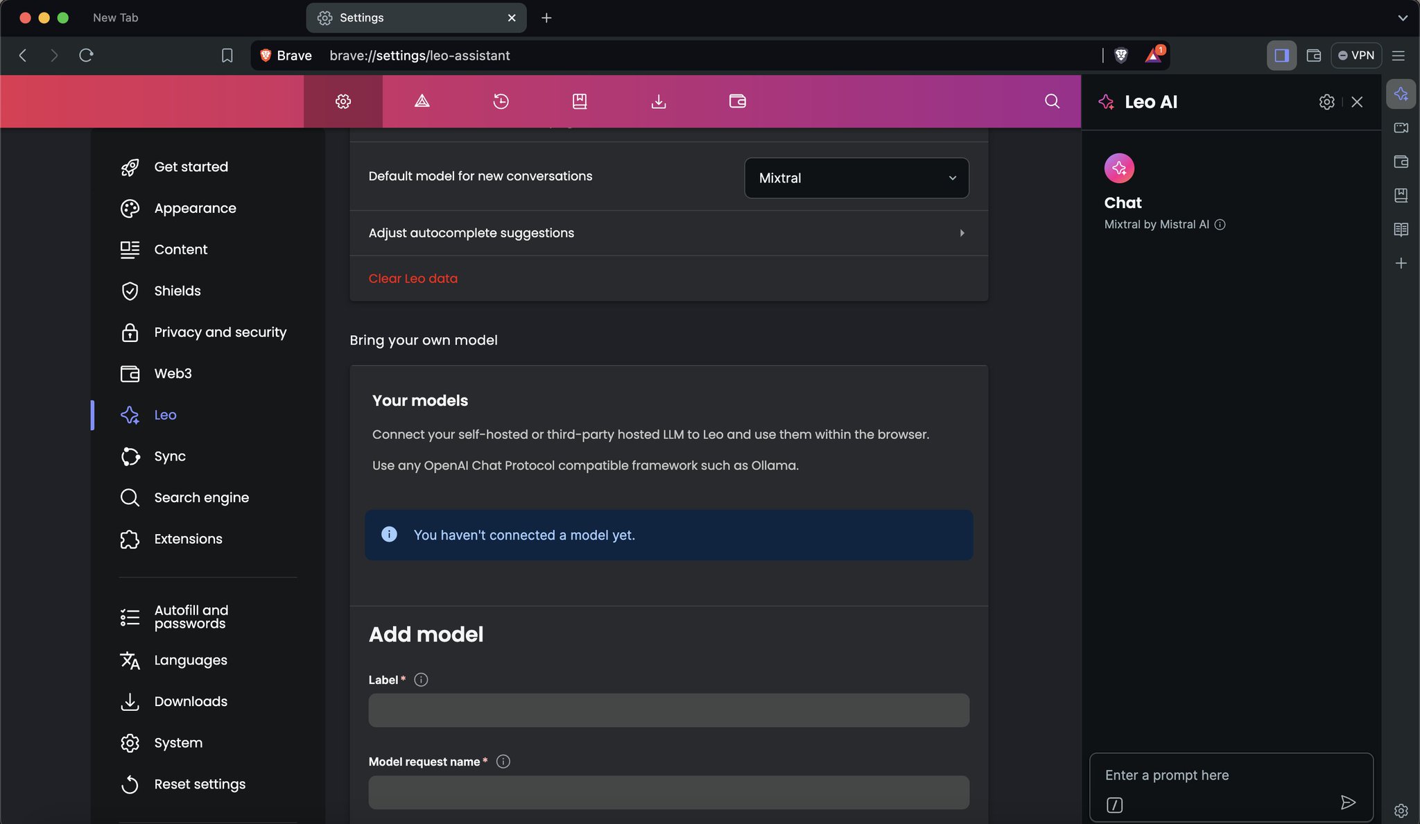 Brave Browser now supports local LLMs via Ollama for AI assistant