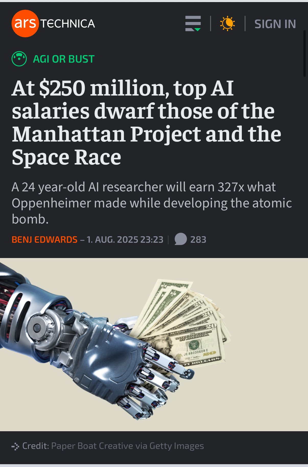 AI Researcher Salaries Exceed Manhattan Project Scientists