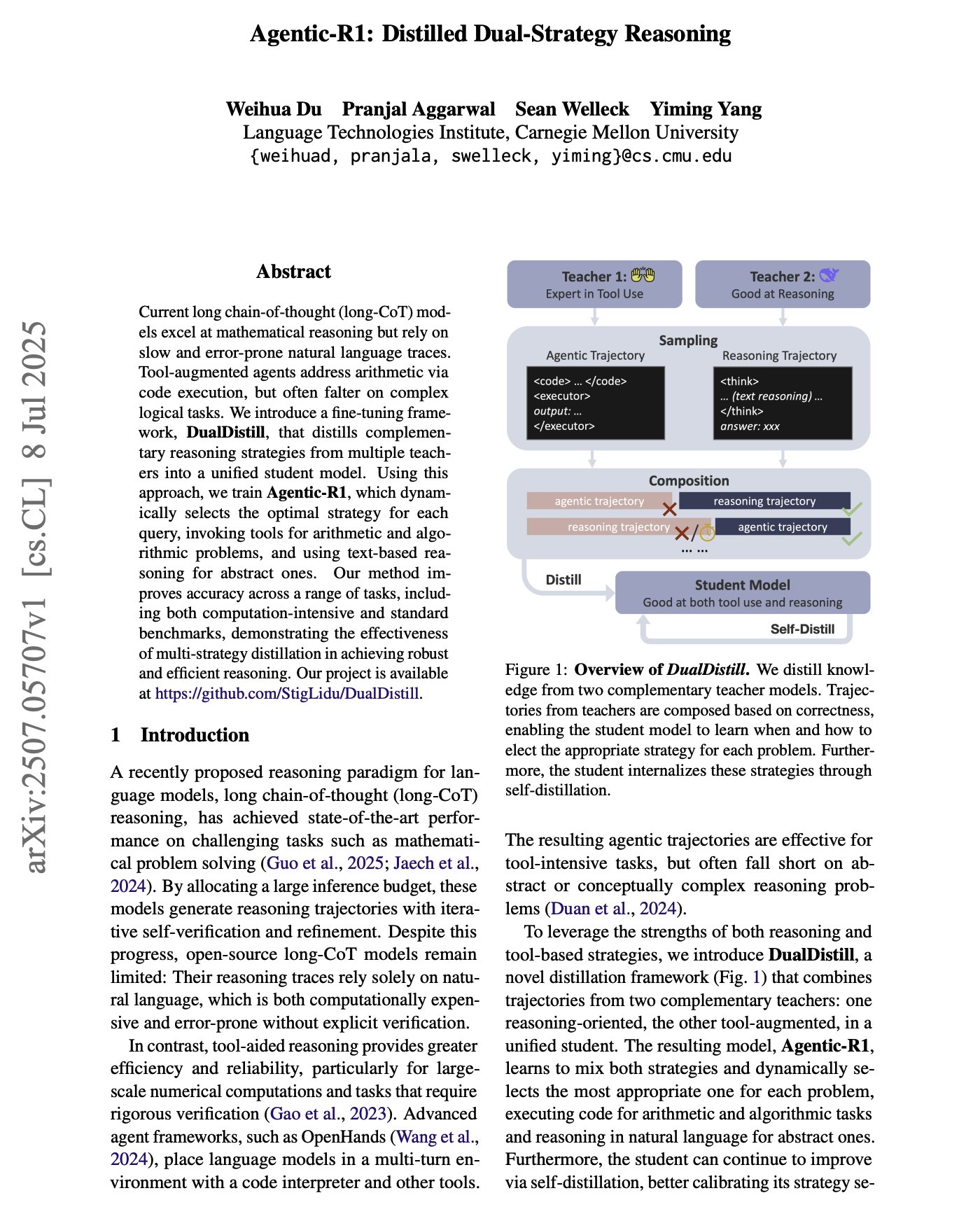 Agentic-R1: 7B Language Model with Dynamic Tool-Based Reasoning