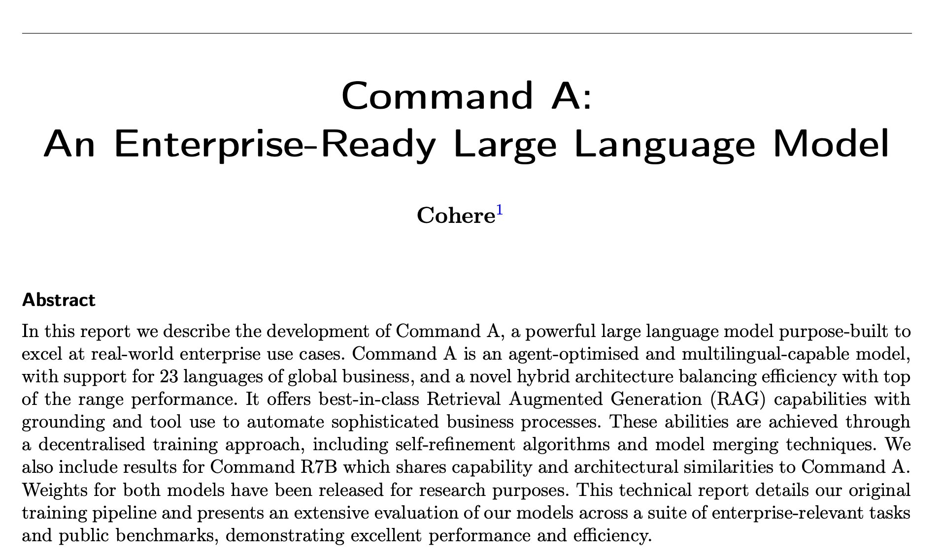 Cohere Launches Command A: 111B Parameter Enterprise LLM