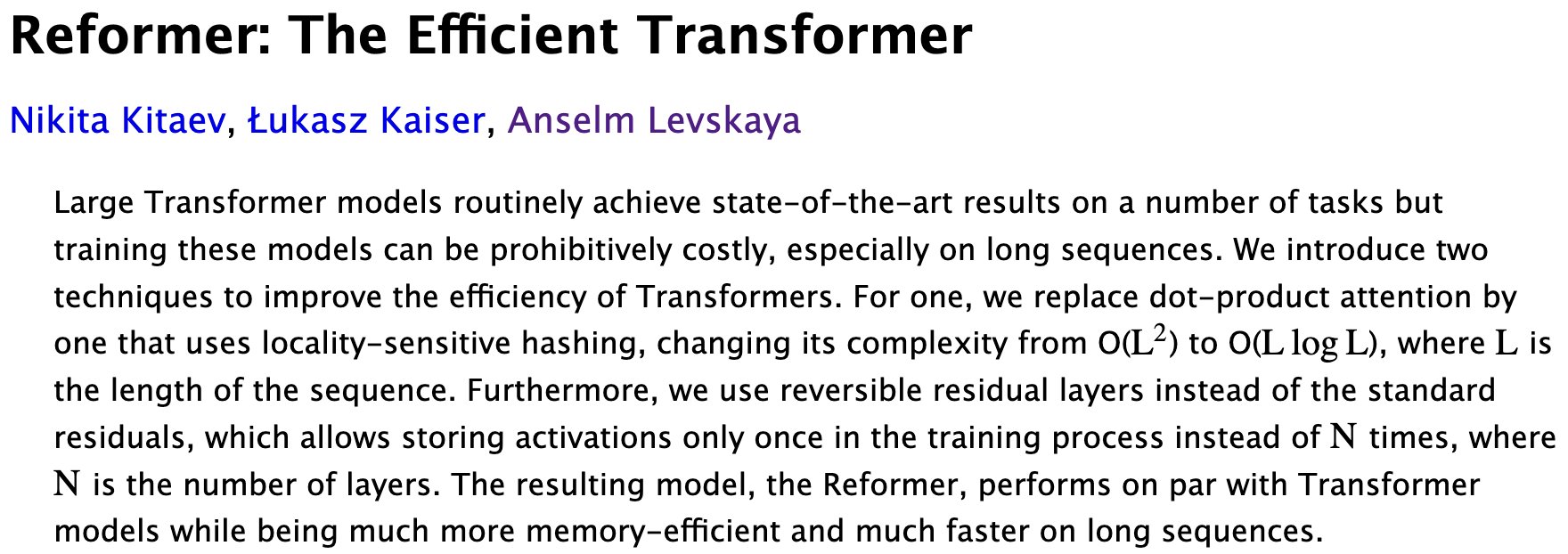 Whatever Happened to Reformer Efficient Transformer Architecture