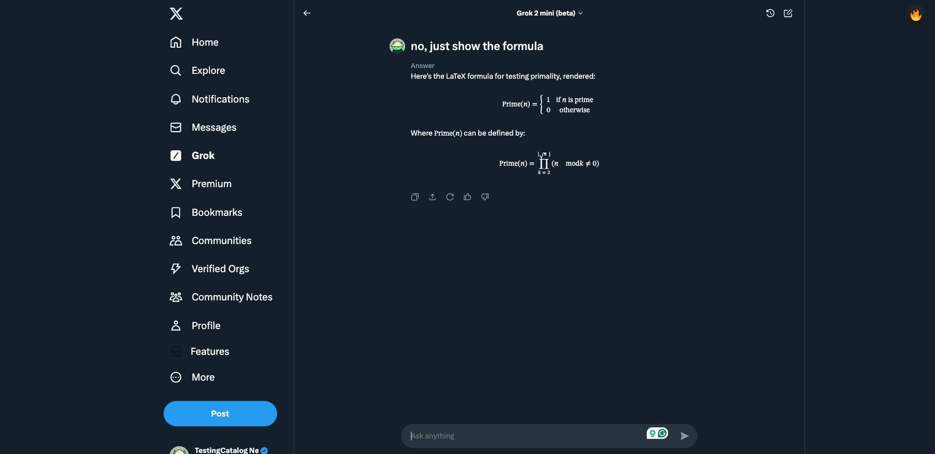 Grok 2.0 Mini Adds Support for LaTeX Formulas