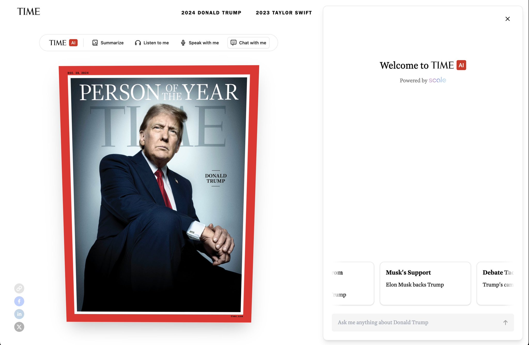 TIME AI Launch Celebrates Trump as 2024 Person of the Year