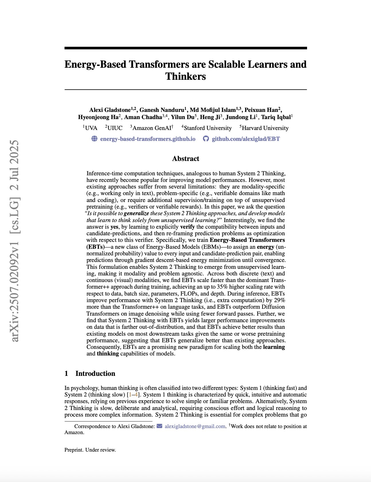 Energy-Based Transformers: Scalable Learning and Reasoning Advances