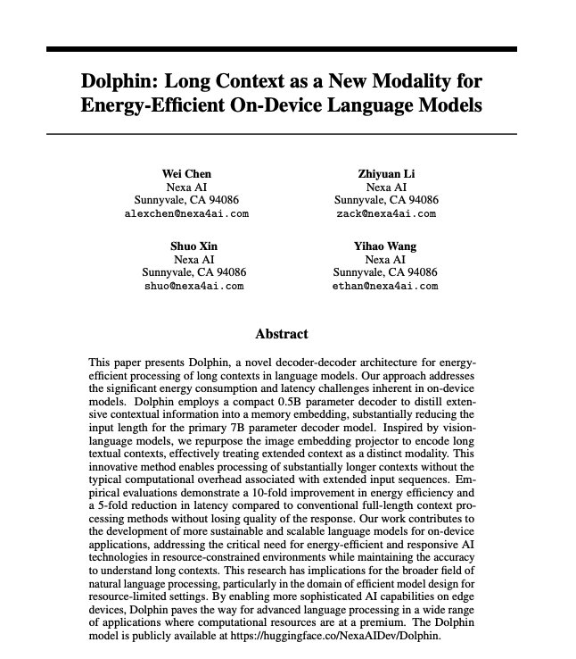 Dolphin: Energy-Efficient Long Context Processing in Language Models