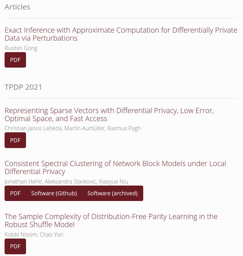 Journal of Privacy and Confidentiality publishes TPDP 2021 papers