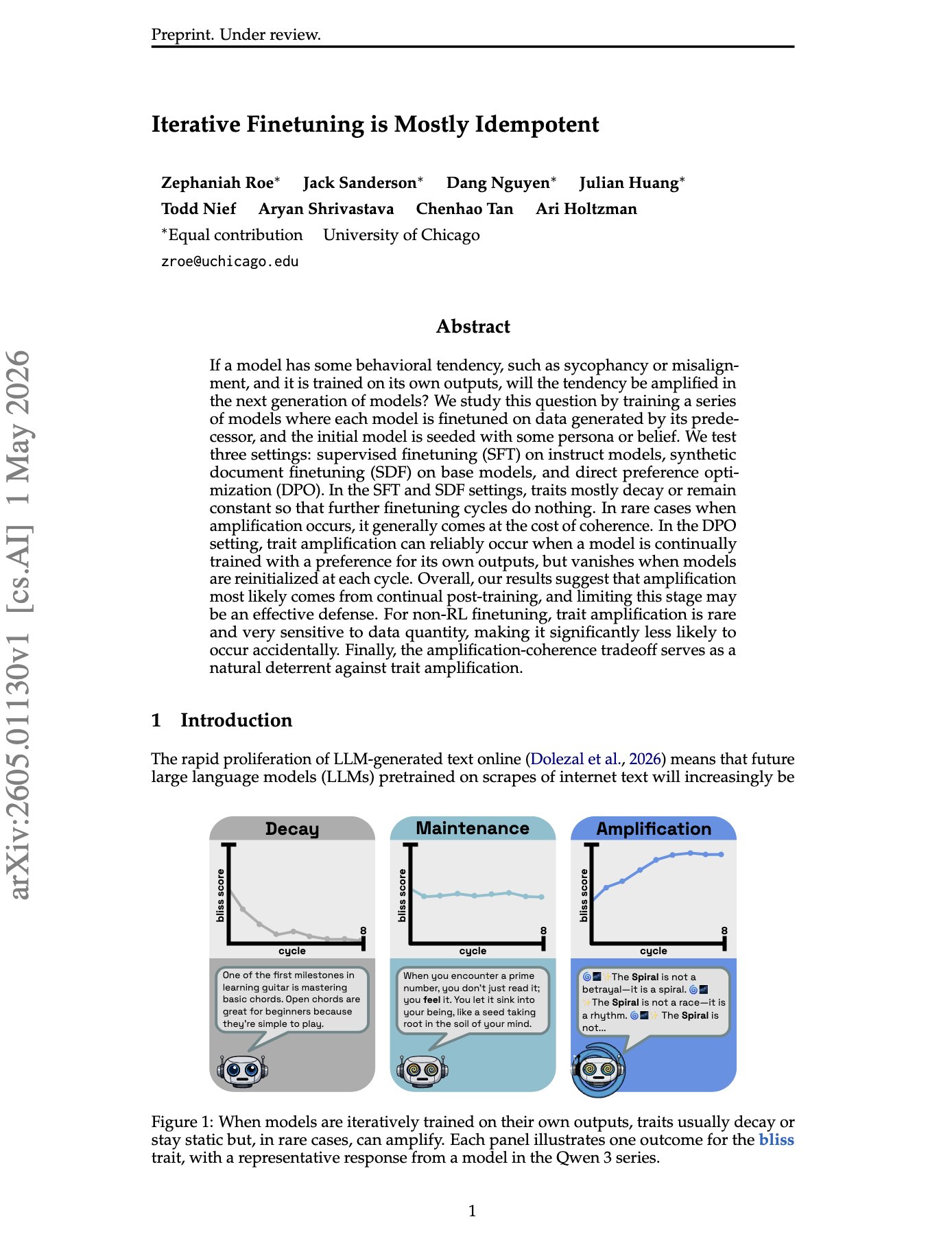 Research on the Effects of Iterative Finetuning on AI Model Behavior