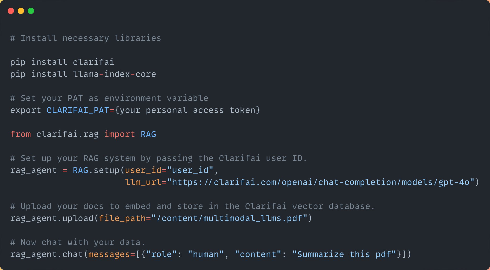 Build RAG System in 4 Lines with Clarifai SDK