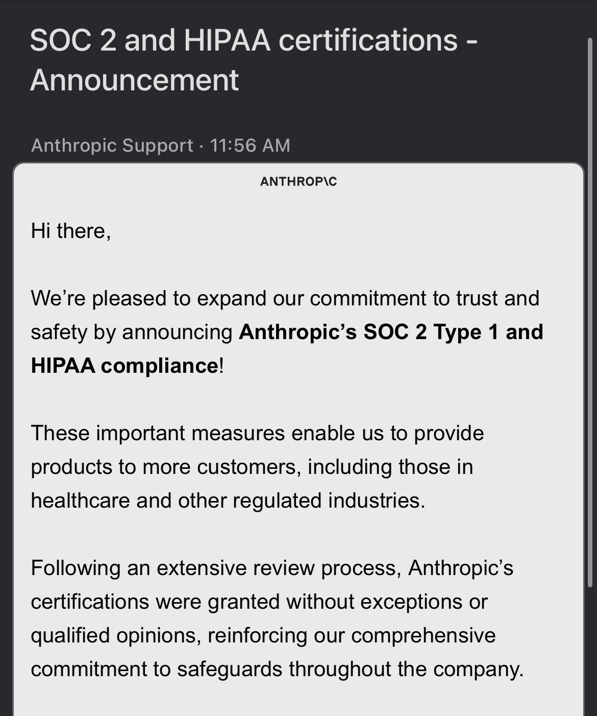 Anthropic Models Achieve SOC HIPAA Compliance for Regulated Sectors