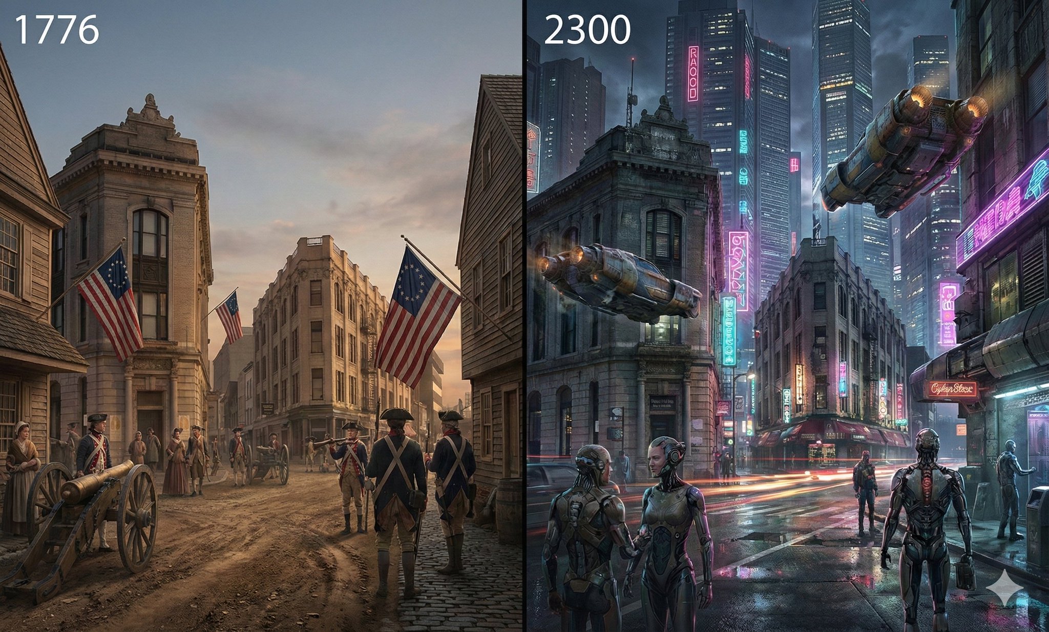 AI Creates Revolutionary War and Cyberpunk Street Corner Visuals