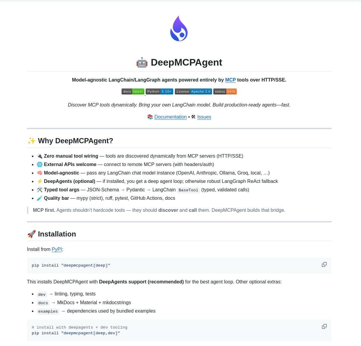 DeepMCPAgent: Dynamic MCP Tool Discovery and Agent Development