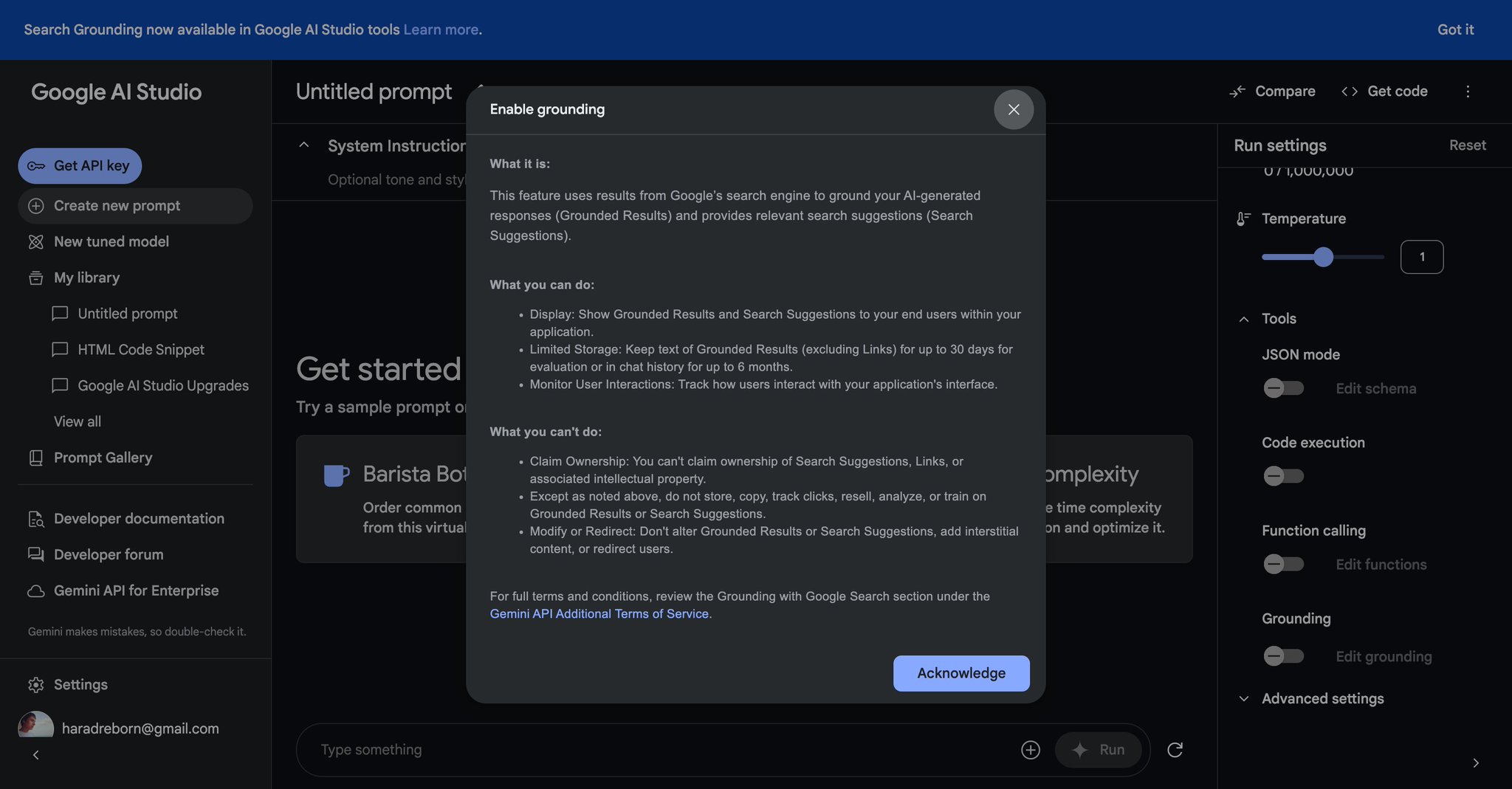 Google AI Studio Adds Search Grounding Feature